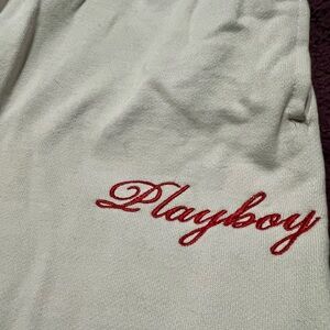 Playboy Embroidered off white sweat pants with Red Script